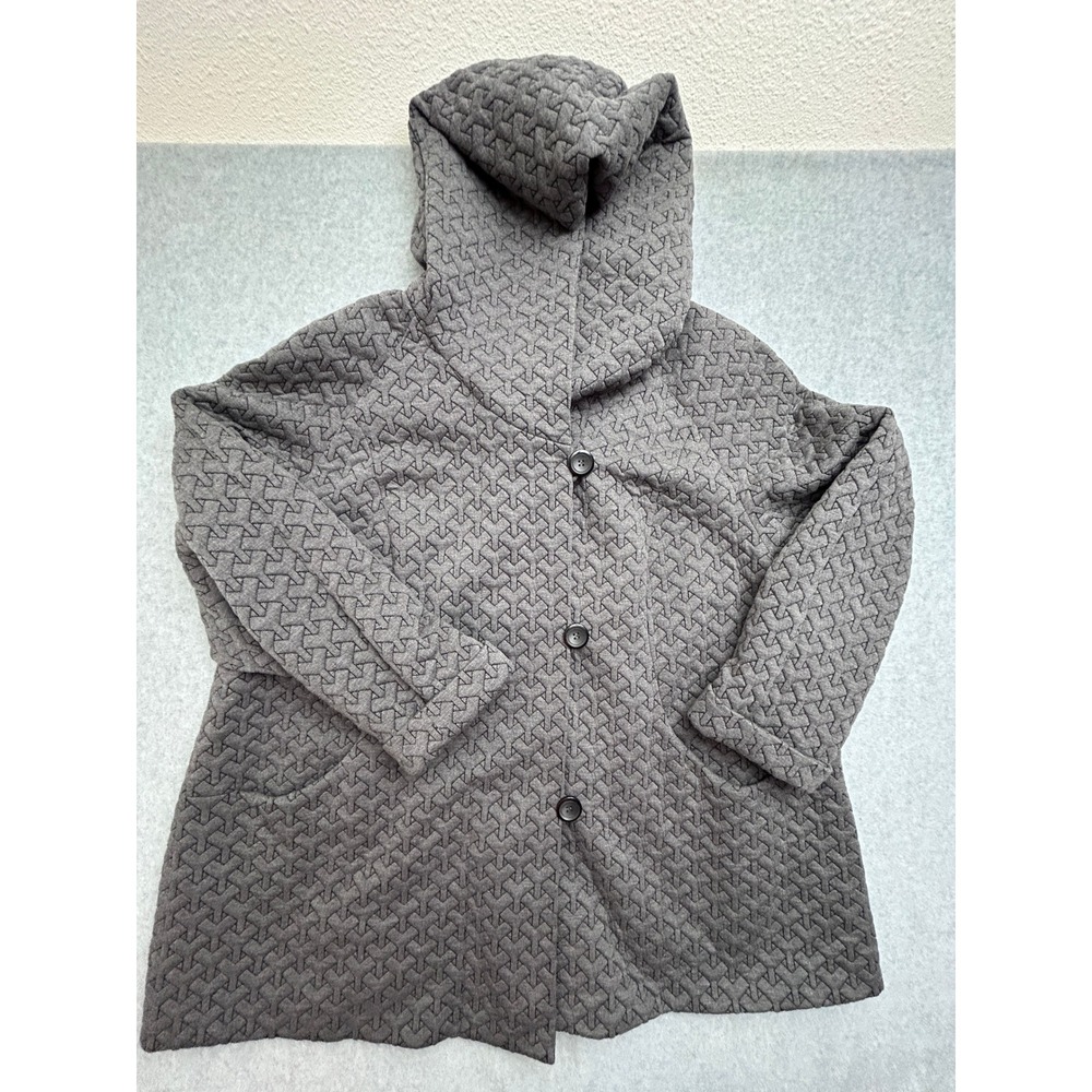 Gallery Woman Gray Quilted Hooded Jacket Size 3X Geometric Textured Coat